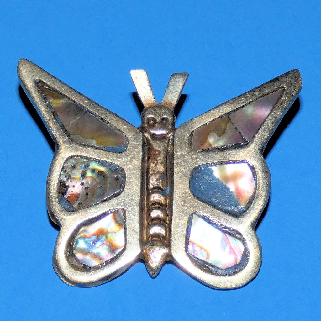 Vintage Silver And Abalone Butterfly Brooch Pin Bug Wings Flying Insect